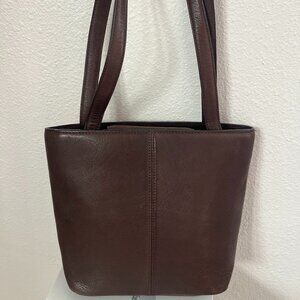 Vintage LOFT Brown Leather Magnetic Closure Tote Bag